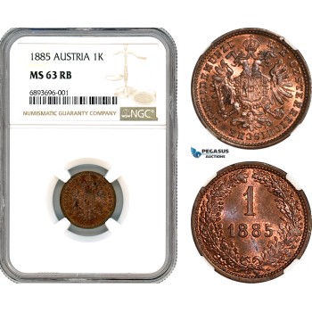 AJ837, Austria, Franz Joseph, 1 Kreuzer 1885, Vienna Mint, NGC MS63RB