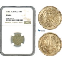 AJ839, Austria, Franz Joseph, 10 Heller 1915, Vienna Mint, NGC MS64