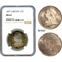 AJ853, Great Britain, Victoria, 1/2 Crown 1897, London Mint, Silver, NGC MS63