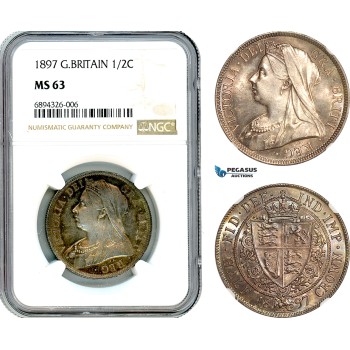 AJ853, Great Britain, Victoria, 1/2 Crown 1897, London Mint, Silver, NGC MS63