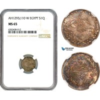 AJ867, Ottoman Empire, Egypt, Abdülhamid II, 1 Qirsh AH1293//10 W, Berlin Mint, Silver, NGC MS65