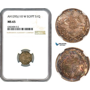 AJ867, Ottoman Empire, Egypt, Abdülhamid II, 1 Qirsh AH1293//10 W, Berlin Mint, Silver, NGC MS65