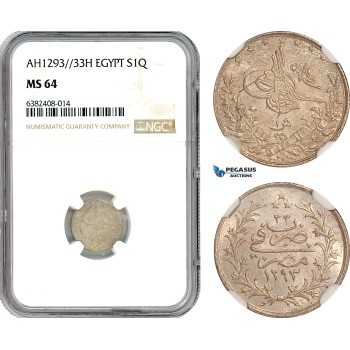 AJ868, Ottoman Empire, Egypt, Abdülhamid II, 1 Qirsh AH1293//33 H, Heaton Mint, Silver, NGC MS64