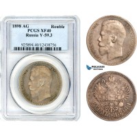 AJ870, Russia, Nicholas II, 1 Rouble 1898 АГ, St. Petersburg Mint, Silver, PCGS XF45