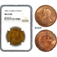 AJ881, South Africa (ZAR) 1 Penny 1892, Berlin Mint, NGC MS63RB