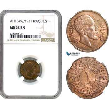 A9-260, Iraq, Faisal I, 1 Fils AH1349 // 1931, London Mint, KM# 95, Much red lustre, NGC MS63BN