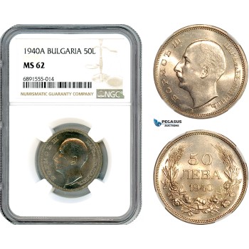 AJ919, Bulgaria, Boris III, 50 Leva 1940 A, Berlin Mint, NGC MS62