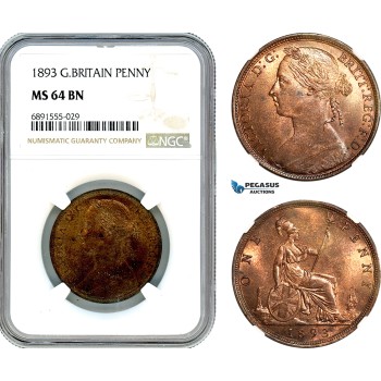 AJ926, Great Britain, Victoria, 1 Penny 1893, London Mint, NGC MS64BN