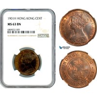 AJ927, Hong Kong, Victoria, 1 Cent 1901 H, Heaton Mint, NGC MS63BN