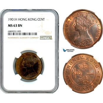 AJ927, Hong Kong, Victoria, 1 Cent 1901 H, Heaton Mint, NGC MS63BN