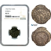 AJ929, Italy, Corsica, Pasquale Paoli, 4 Soldi 1766, Murato Mint, Silver, NGC AU53