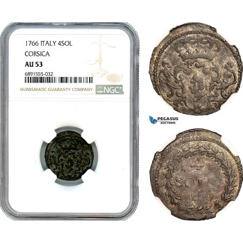 AJ929, Italy, Corsica, Pasquale Paoli, 4 Soldi 1766, Murato Mint, Silver, NGC AU53