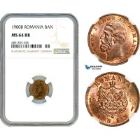 AJ932, Romania, Carol I, 1 Ban 1900 B, Bucharest Mint, NGC MS64RB