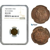 AJ938, Serbia, M. Obrenovic III, 1 Para 1868 "BE in Serbia" NGC MS63BN