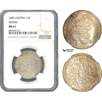 AJ955, Austria, Leopold I, 15 Kreuzer 1685, Vienna Mint, Silver, NGC MS61