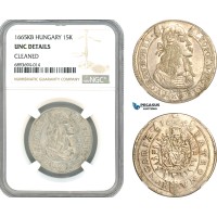 AJ957, Hungary, Leopold I, 15 Krajczar 1665 KB, Kremnitz Mint, Silver, NGC UNC Details