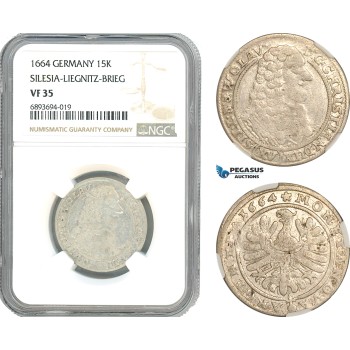 AJ962, Germany, Silesia-Liegnitz-Brieg, Christian, 15 Kreuzer 1664, Silver, NGC VF35