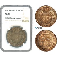 AJ974, Portugal, Joao VI, 400 Reis 1819, Lisbon Mint, Silver, NGC MS63