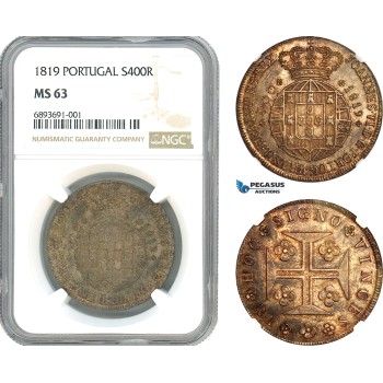 AJ974, Portugal, Joao VI, 400 Reis 1819, Lisbon Mint, Silver, NGC MS63