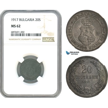 AJ975, Bulgaria, Ferdinand I, 20 Stotinki 1917, Kremnica Mint, NGC MS62