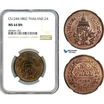 AJ994, Thailand, Rama V, 2 Att CS1244 (1882) NGC MS64BN