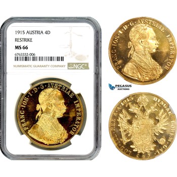 AJ997, Austria, Franz Joseph, Restrike 4 Ducats 1915, Vienna Mint, Gold, NGC MS66