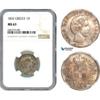 AK006, Greece, Othon, 1 Drachma 1832, Silver, NGC MS63