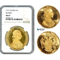 AK012, Austria, Franz Joseph, Restrike 4 Ducats 1915, Vienna Mint, Gold, NGC MS67