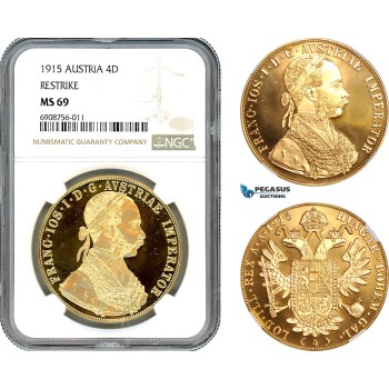 AK013, Austria, Franz Joseph, Restrike 4 Ducats 1915, Vienna Mint, Gold, NGC MS69