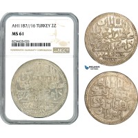 AK017, Ottoman Empire, Turkey, Abdülhamid I, 2 Zolota AH1187//16, Islambul Mint, Silver, NGC MS61