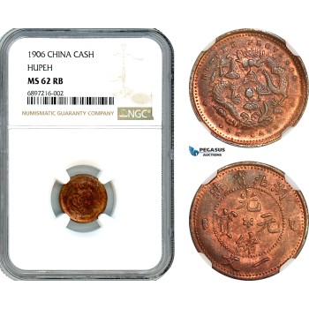 AK036, China, Hupeh, 1 Cash 1906, NGC MS62RB