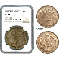 AK038, Mexico, 1 Peso 1903 Zs FZ, Zacatecas Mint, Silver, NGC AU58