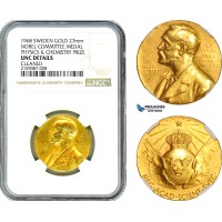 AK049, Sweden, Alfred Nobel, 1968 Gold Medal, Physics & Chemistry Prize, Nobel Committee, NGC UNC Details