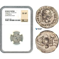 AK060, Roman Empire, Divus Vespasian (69-79 AD) AR Denarius (3.09g) Struck under Titus, Rome, 80-81 AD, Capricorns, NGC Ch VF