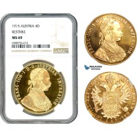 AK062, Austria, Franz Joseph, Restrike 4 Ducats 1915, Vienna Mint, Gold, NGC MS69