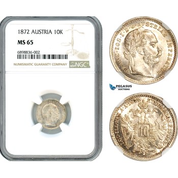 AK086, Austria, Franz Joseph, 10 Kreuzer 1872, Silver, NGC MS65