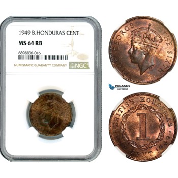 AK089, British Honduras, George VI, 1 Cent 1949, London Mint, NGC MS64RB