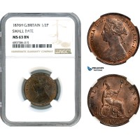 AK095, Great Britain, Victoria, 1/2 Penny 1876 H, Heaton Mint, Small Date, NGC MS63BN