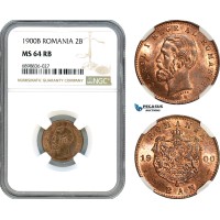 AK105, Romania, Carol I, 2 Bani 1900 B, Bucharest Mint, NGC MS64RB