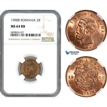 AK105, Romania, Carol I, 2 Bani 1900 B, Bucharest Mint, NGC MS64RB