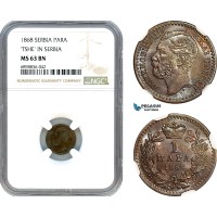 AK111, Serbia, M. Obrenovic III, 1 Para 1868, TSHE In Serbia, NGC MS63BN