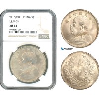 AK113, China, "Fat man" Dollar Yr. 10 (1921) Silver, L&M-79, NGC MS63