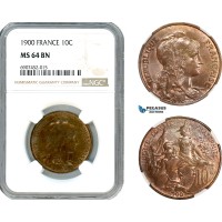 AK141, France, Third Republic, 10 Centimes 1900, Paris Mint, NGC MS64BN