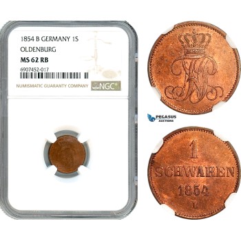 AK143, Germany, Oldenburg, Nicholas Frederick Peter, 1 Schwaren 1854 B, NGC MS62RB