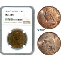 AK150, Great Britain, Victoria, 1 Penny 1896, London Mint, NGC MS64BN