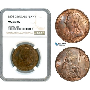 AK150, Great Britain, Victoria, 1 Penny 1896, London Mint, NGC MS64BN