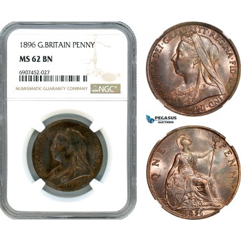 AK151, Great Britain, Victoria, 1 Penny 1896, London Mint, NGC MS62BN