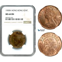 AK155, Hong Kong, Victoria, 1 Cent 1900 H, Heaton Mint, NGC MS64BN