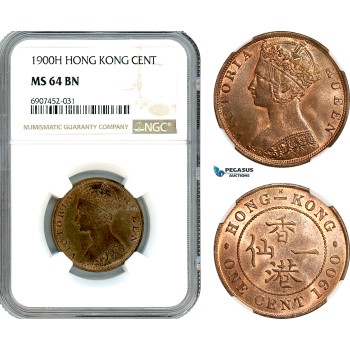 AK155, Hong Kong, Victoria, 1 Cent 1900 H, Heaton Mint, NGC MS64BN