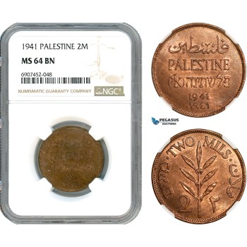 AK165, Palestine, 2 Mils 1941, London Mint, NGC MS64BN